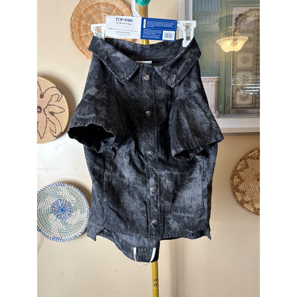 Top Paw Dog Denim Jacket Acid Wash Black Gray Cotton Pet Vest X-Large XL NWT